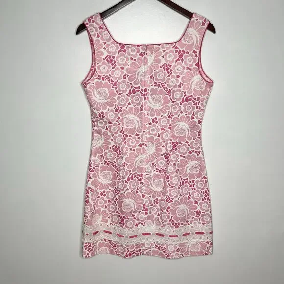 Vintage Lilly Pulitzer Sleeveless Shift Dress Womens 8 Pink White Floral Lace - Picture 7 of 9